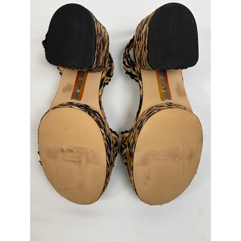 Sam Edelman Iliana Raffia‎ Platform Sandals 9.5 Black Natural Woven Ankle Strap